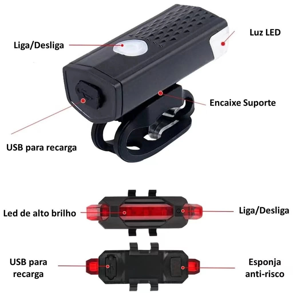 Kit Lanterna E Farol Bicicleta Bike